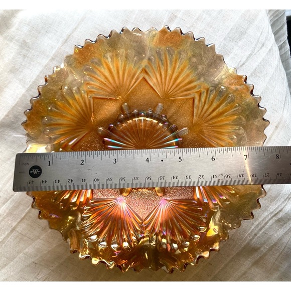 Vintage Carnival Glass Dish Amber Orange Gold Iridescent - Picture 8 of 9